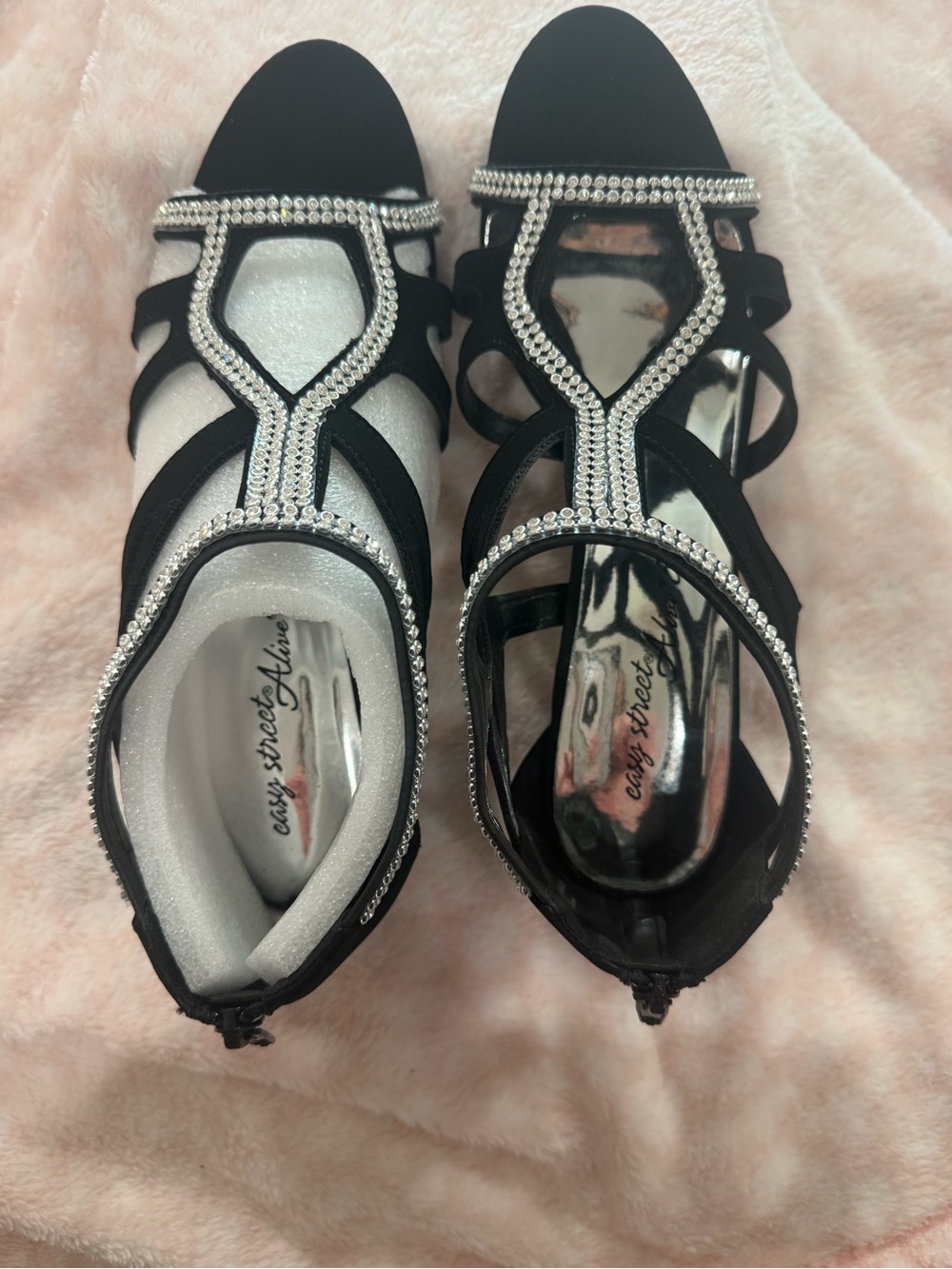 easy street Black Rhinestone T-Strap Dress Heels - Picture 3 of 4